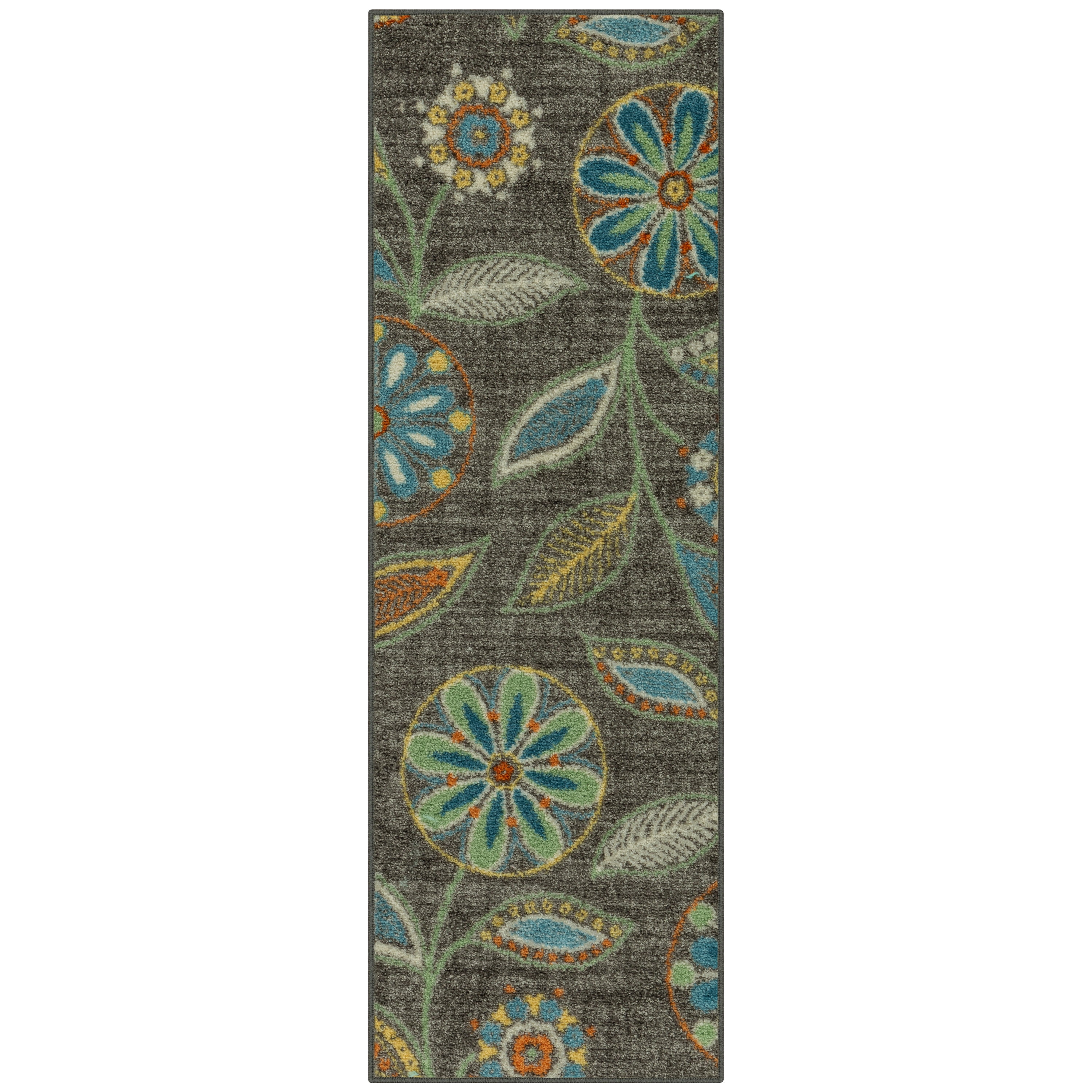 Reggie Gray Floral Washable Synthetic Runner Rug, 1'8" x 5'