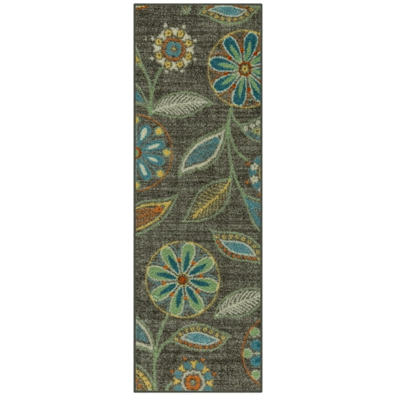 Maples Rugs Reggie Bohemian Floral Dark Grey Washable Hallway Runner Rug, 1'8 x 5'