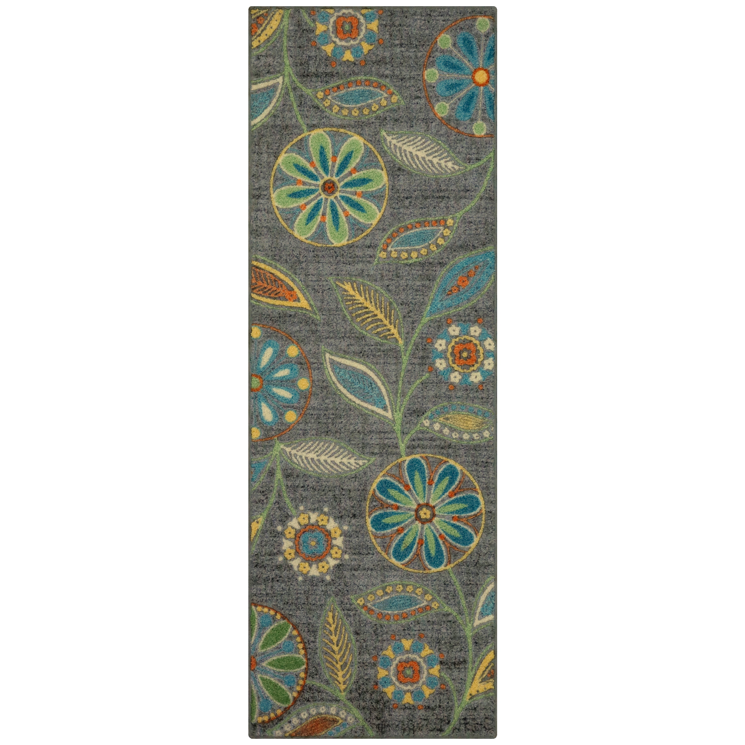 Gray Floral Tufted Washable 2' x 6' Runner Rug