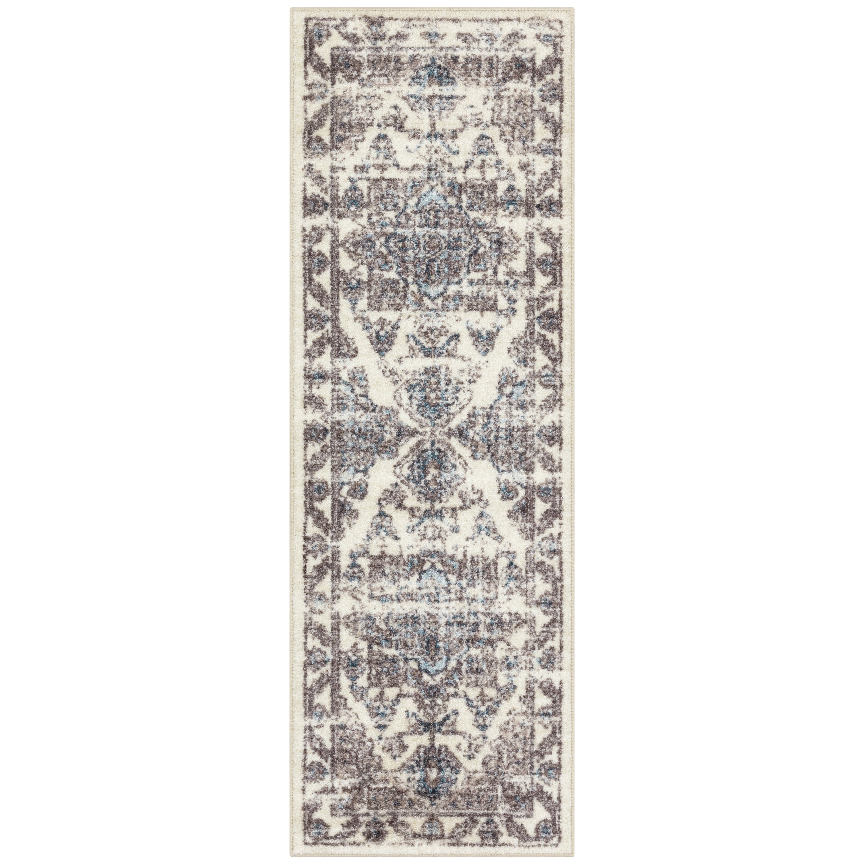Maples Rugs Tapestry Farmhouse Medallion Taupe Grey Washable Hallway Runner Rug, 2' x 6'