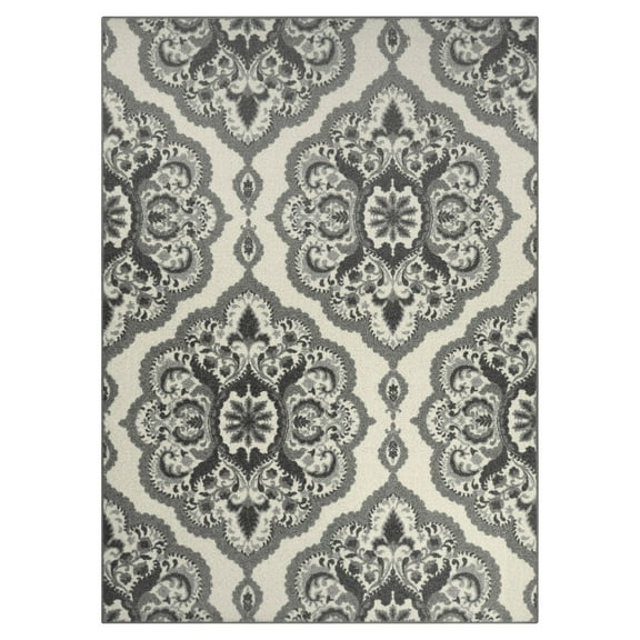 Maples Rugs Vivian Transitional Medallion Grey Non Slip Indoor Area Rug, 5' x 7'