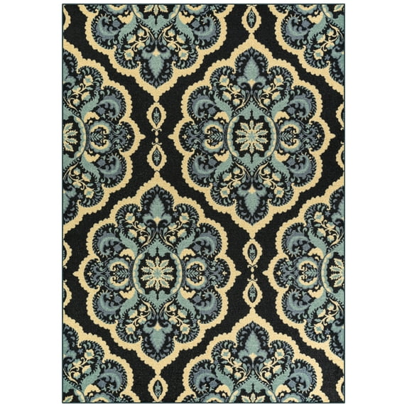 Maples Rugs Vivian Transitional Medallion Persian Blue Non Slip Indoor Area Rug, 5' x 7'