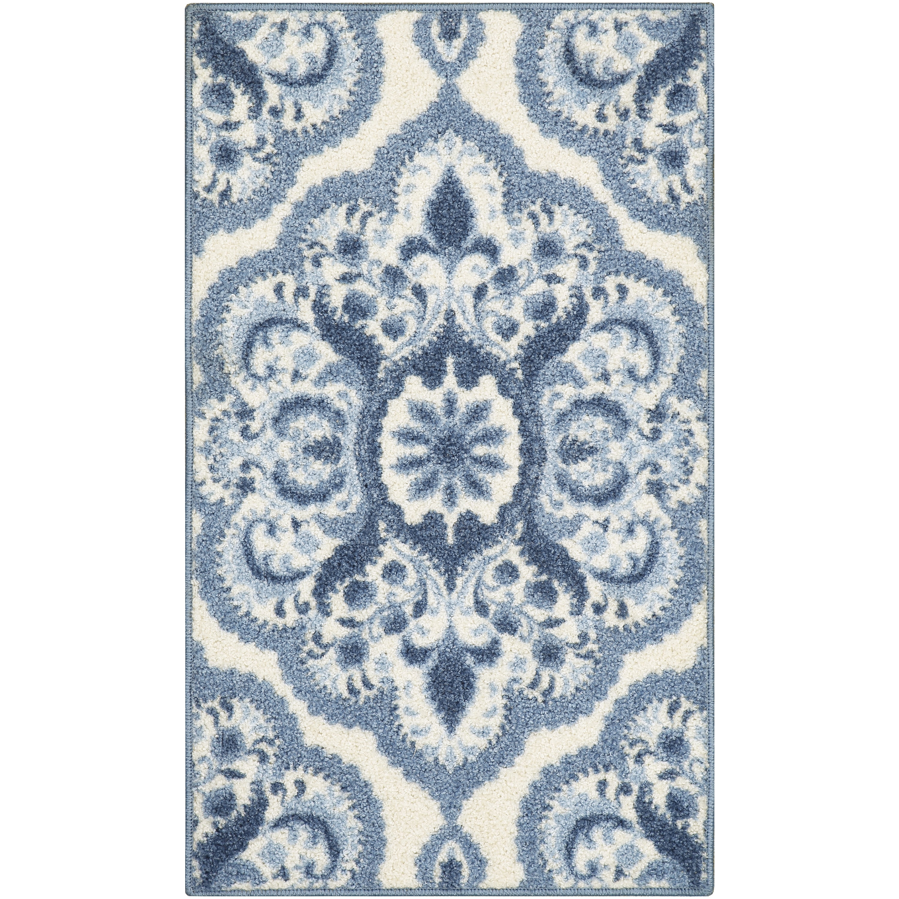 Blue Floral Medallion Washable Tufted Kids Area Rug