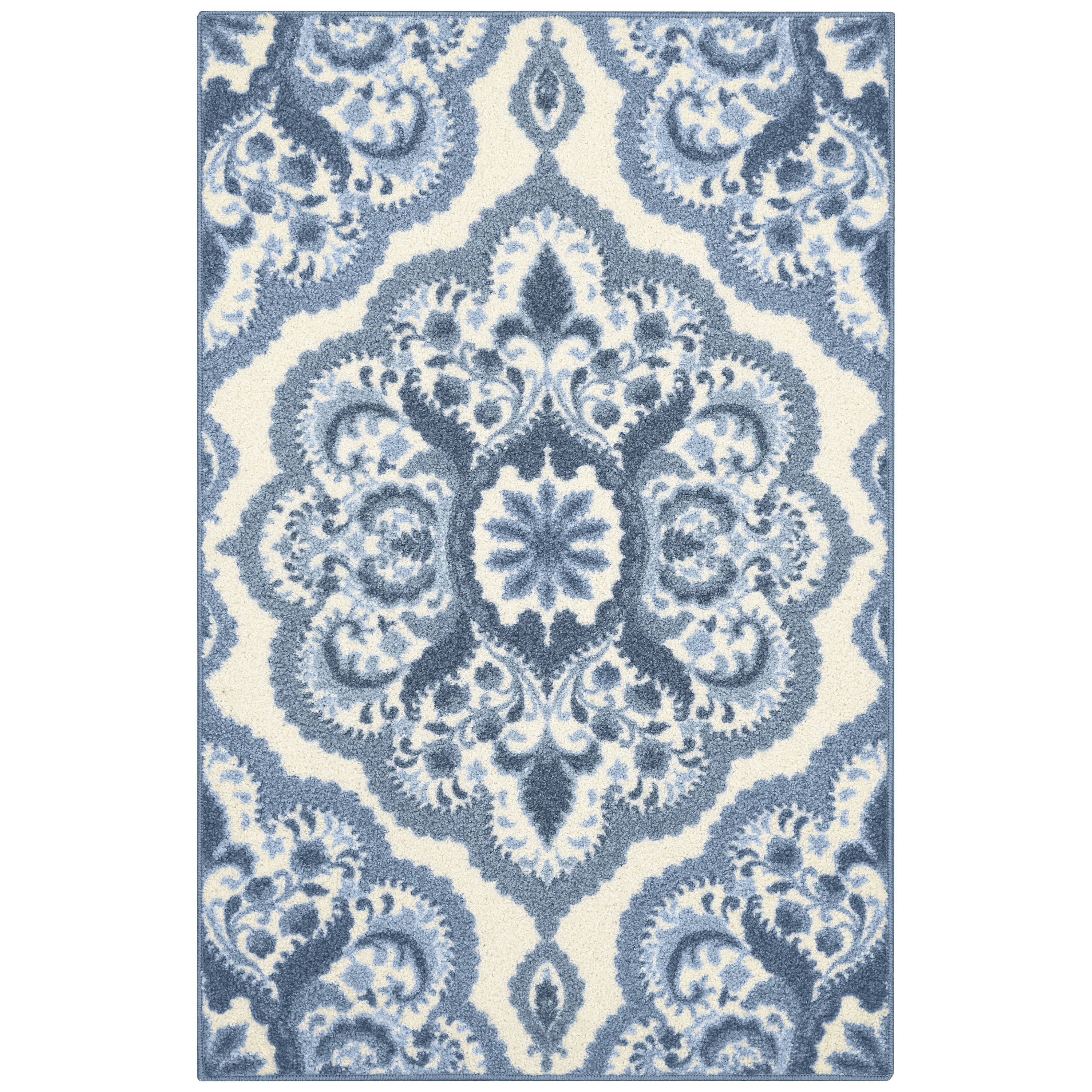 Vivian Blue Floral Tufted Washable Rectangular Rug