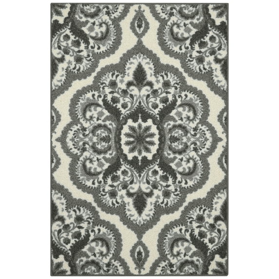 Maples Rugs Vivian Transitional Medallion Grey Washable Entryway Area Rug, 2'6 x 3'10