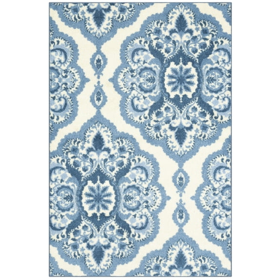 Maples Rugs Vivian Transitional Medallion Blue White Non Slip Indoor Area Rug, 3'4 x 5'