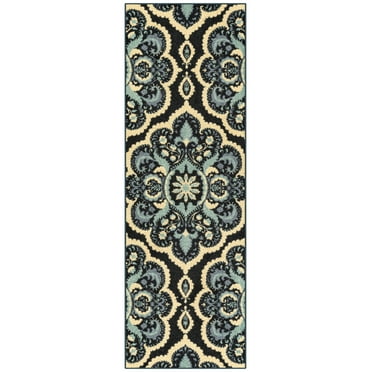 Maples Rugs Vivian Transitional Medallion Persian Blue Washable Hallway Runner Rug, 1'8 x 5'