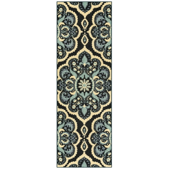 Maples Rugs Vivian Transitional Medallion Persian Blue Washable Hallway Runner Rug, 1'8 x 5'
