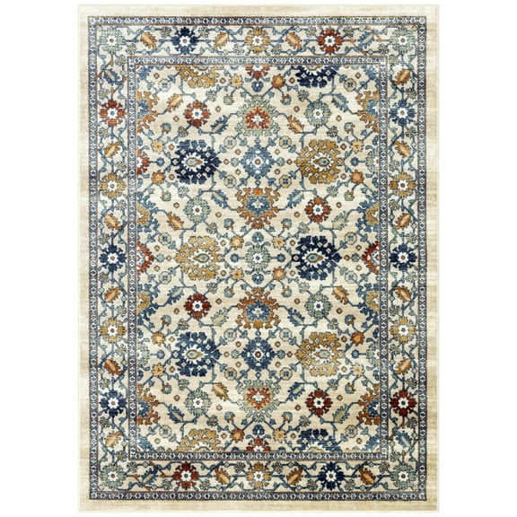 Maples Rugs Benton Transitional Floral Beige Non Slip Indoor Area Rug, 5' x 7'