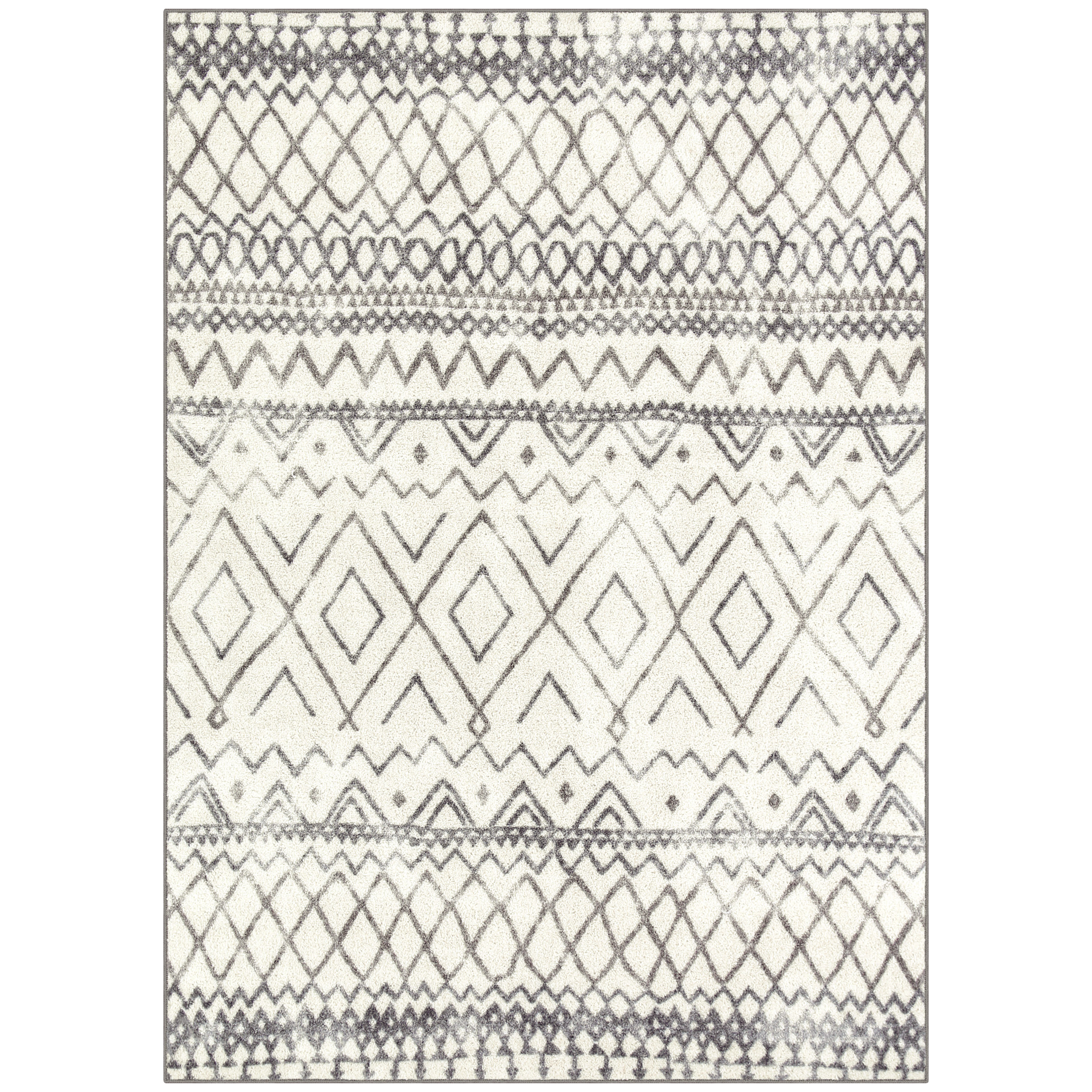 Maples Rugs Distressed Bohemian Diamond Indoor Area Rug, Ivory|Gray, 5' x 7' - image 1 of 7