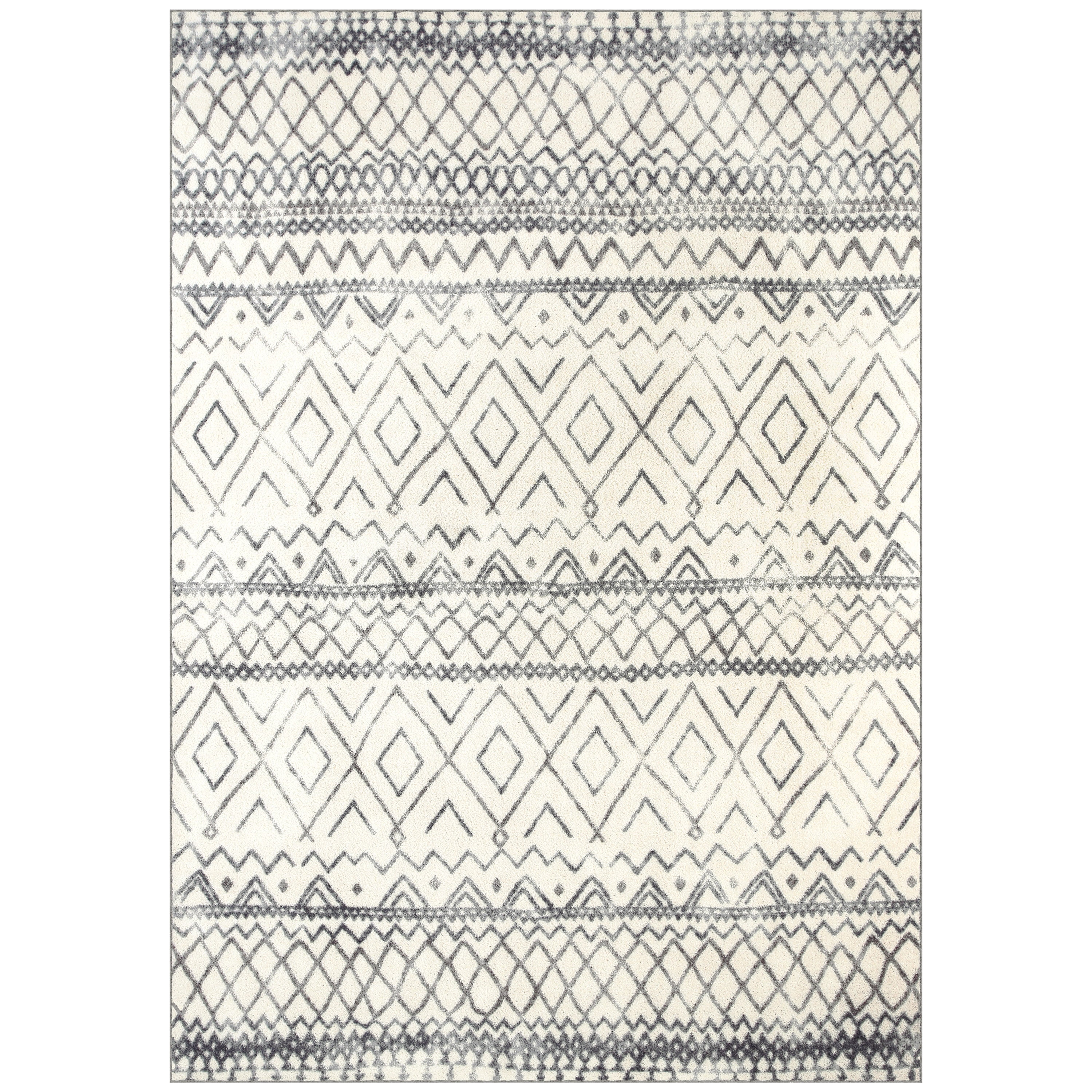 Maples Rugs Distressed Bohemian Diamond Indoor Area Rug, IvoryGray, 7