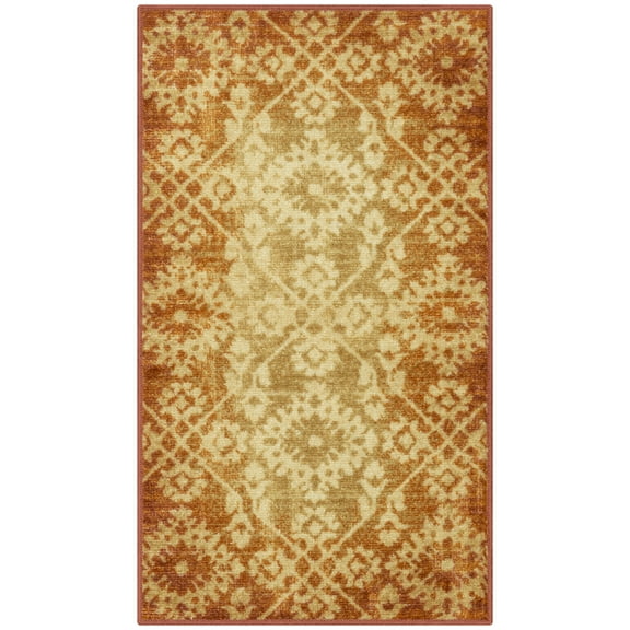 Maples Rugs Arden Farmhouse Trellis Gold Terracotta Washable Entryway Area Rug, 1'8 x 2'10