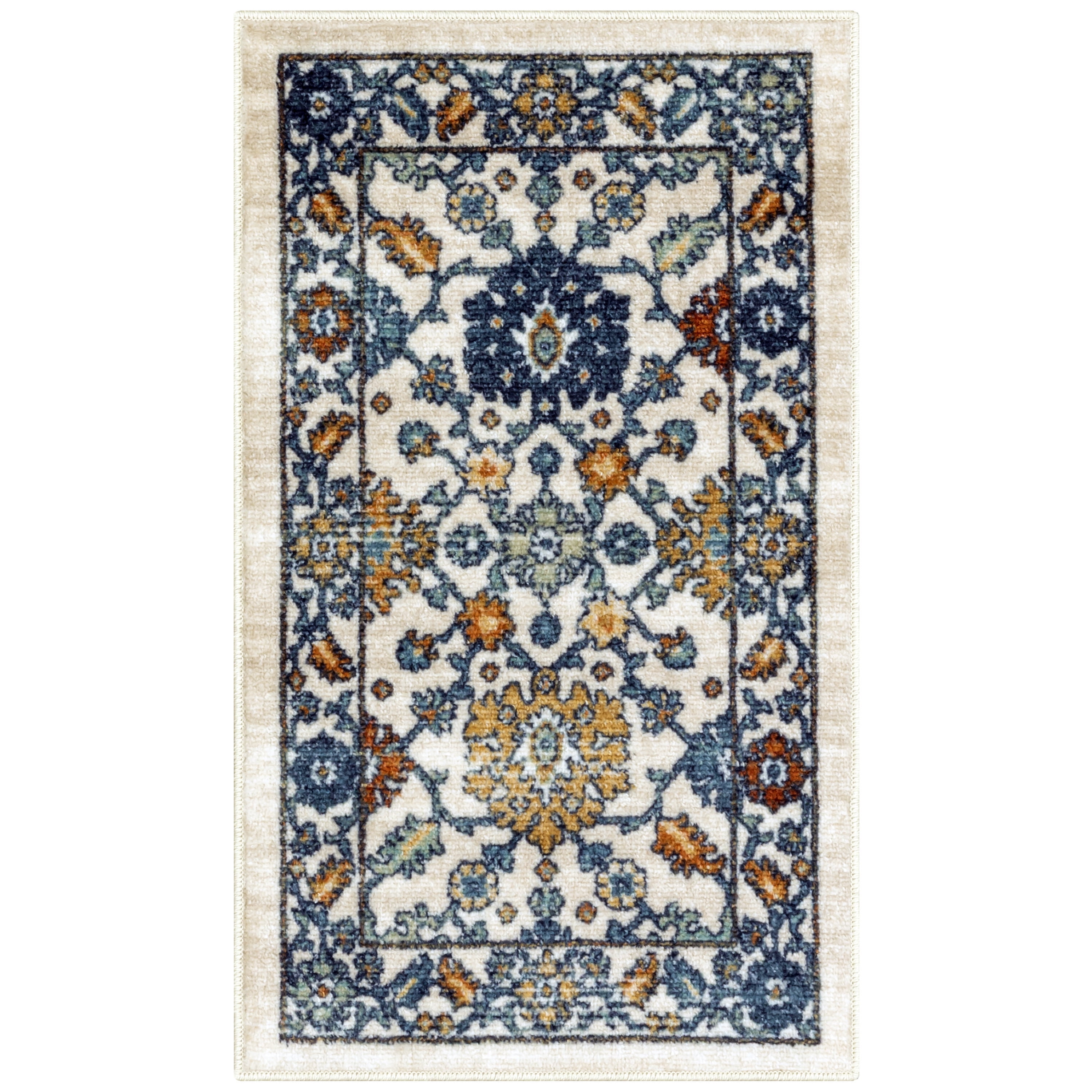 Maples Rugs Benton Transitional Floral Beige Washable Entryway Area Rug, 1'8 x 2'10