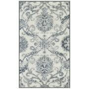 Maples Rugs Blooming Damask Transitional Gray Blue Washable Hallway Runner Rug, 2' x 6'