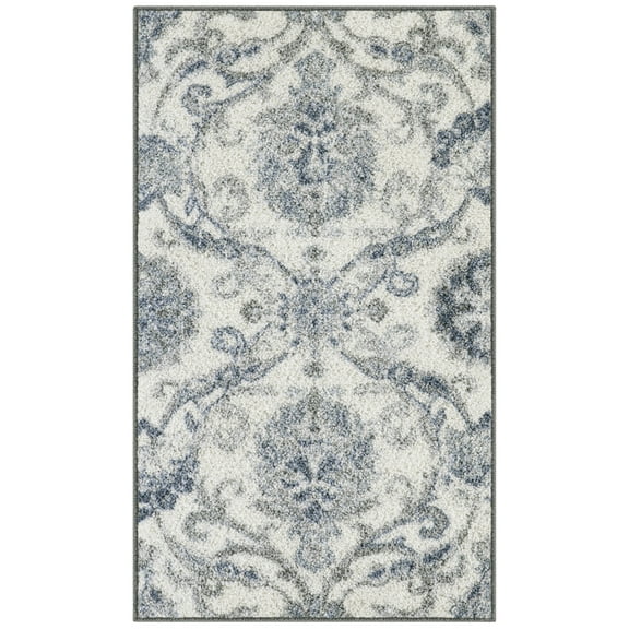 Maples Rugs Blooming Damask Transitional Gray Blue Washable Entryway Area Rug, 1'8 x 2'10