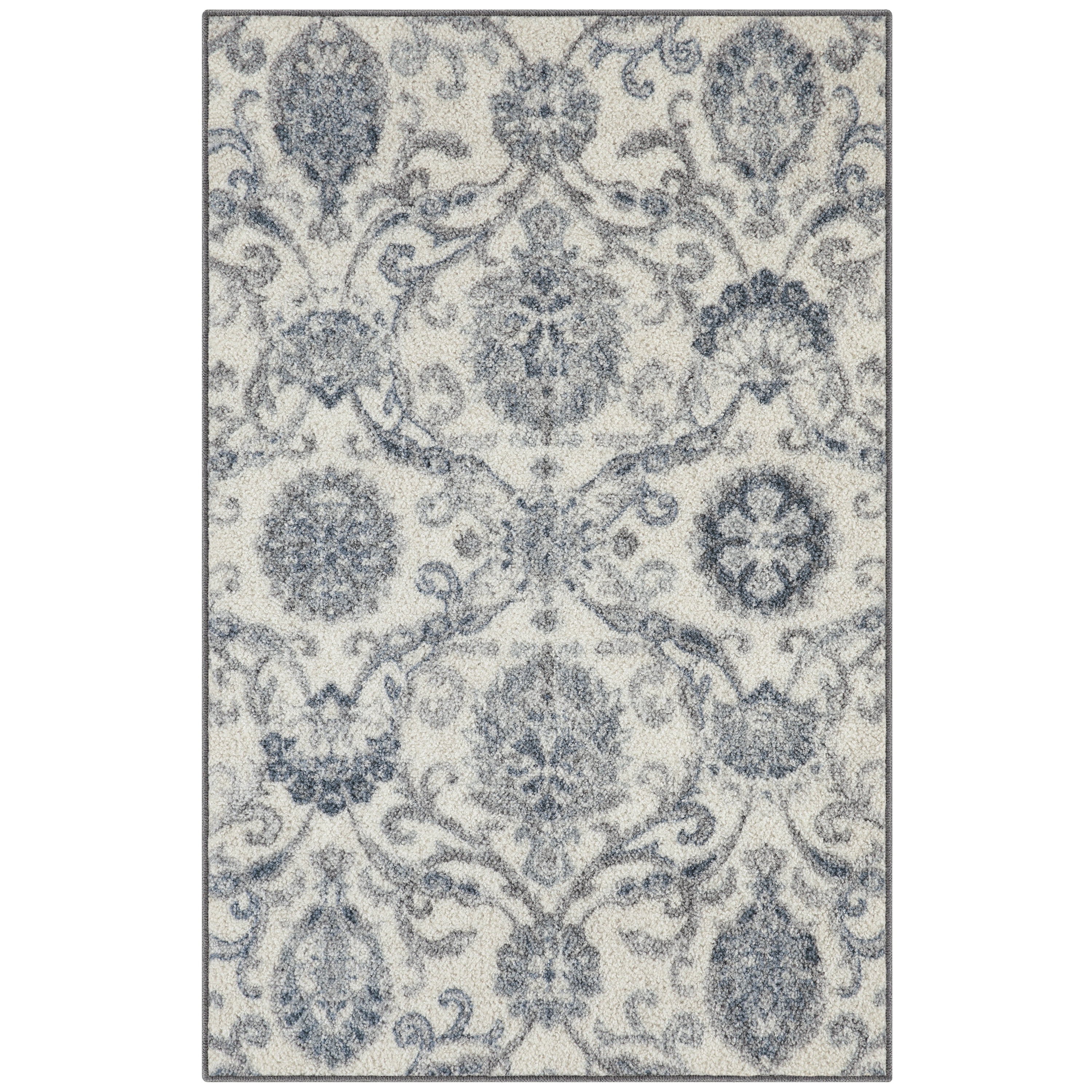 Blue and Gray Tufted Washable Synthetic Area Rug 5' x 7'
