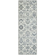 Maples Rugs Blooming Damask Transitional Gray Blue Washable Hallway Runner Rug, 2' x 6'