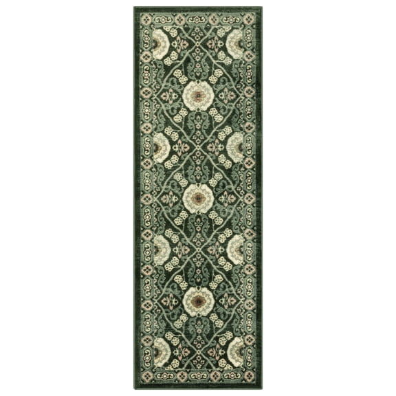 Maples Rugs Evita Traditional Indoor Washable Runner Rug, 2' x 6', Green