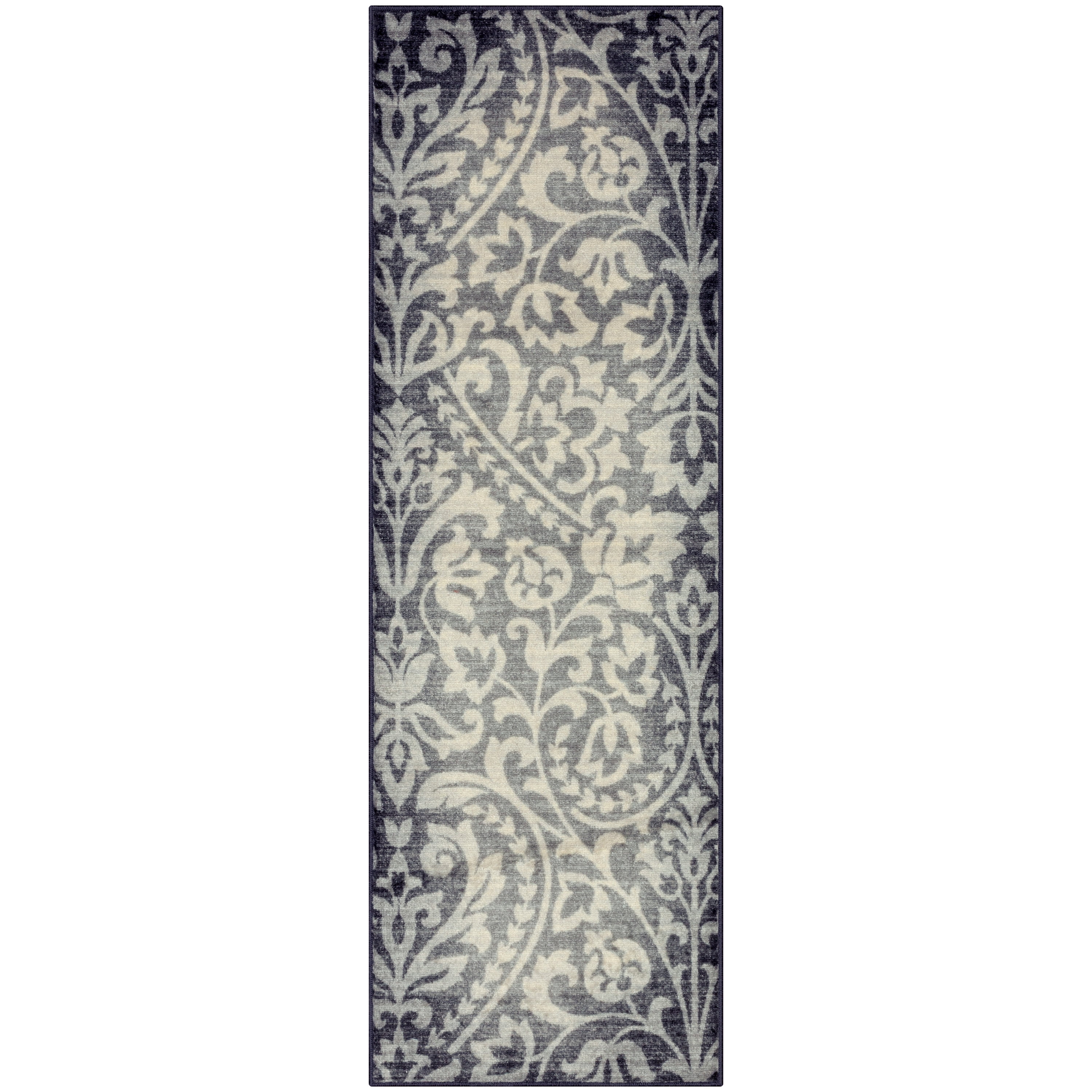 Maples Rugs Exeter Modern Floral Grey Washable Hallway Runner Rug, 2' x 6'