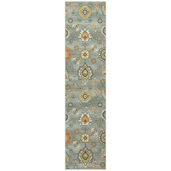 Maples Rugs - Made in USA - Fleur Contemporary Floral Indoor Runner Rugs, 2' x 8', Radiant Grey