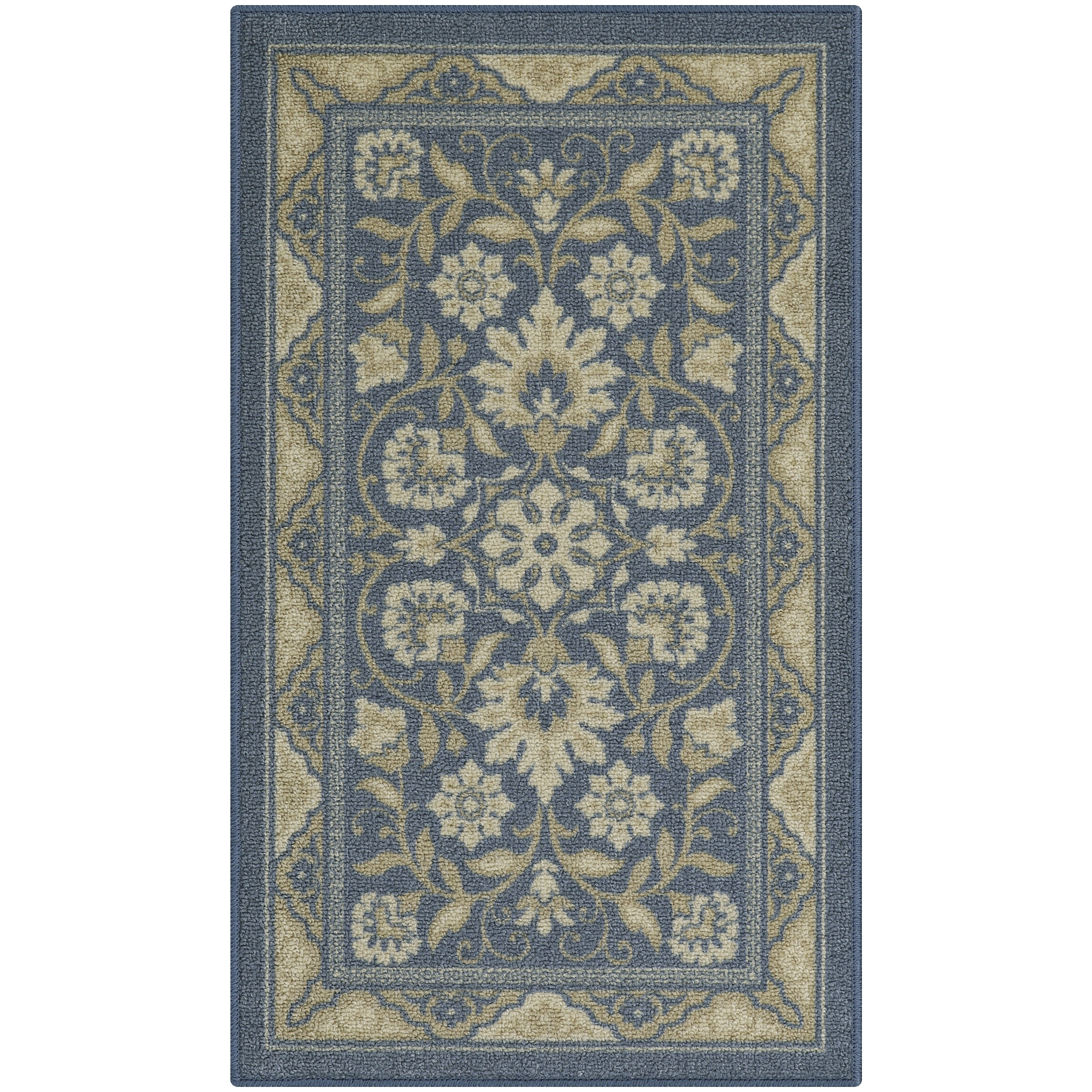Maples Rugs Florence Traditional Swirl Blue Washable Entryway Area Rug, 1'8 x 2'10
