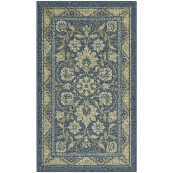 Maples Rugs Florence Traditional Swirl Blue Washable Entryway Area Rug, 1'8 x 2'10