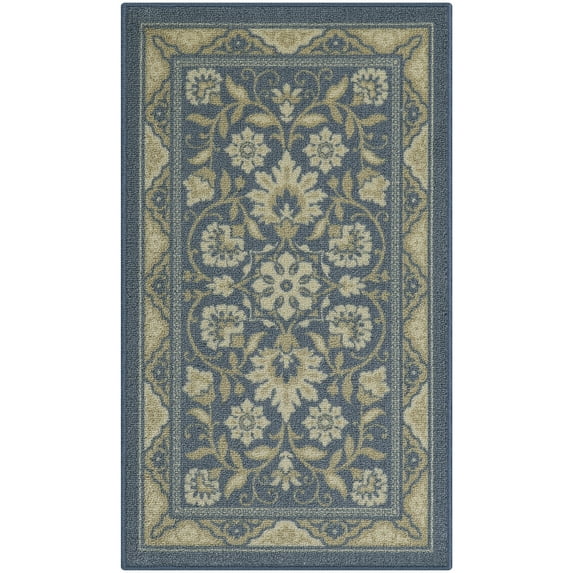 Maples Rugs Florence Traditional Swirl Blue Washable Entryway Area Rug, 1'8 x 2'10