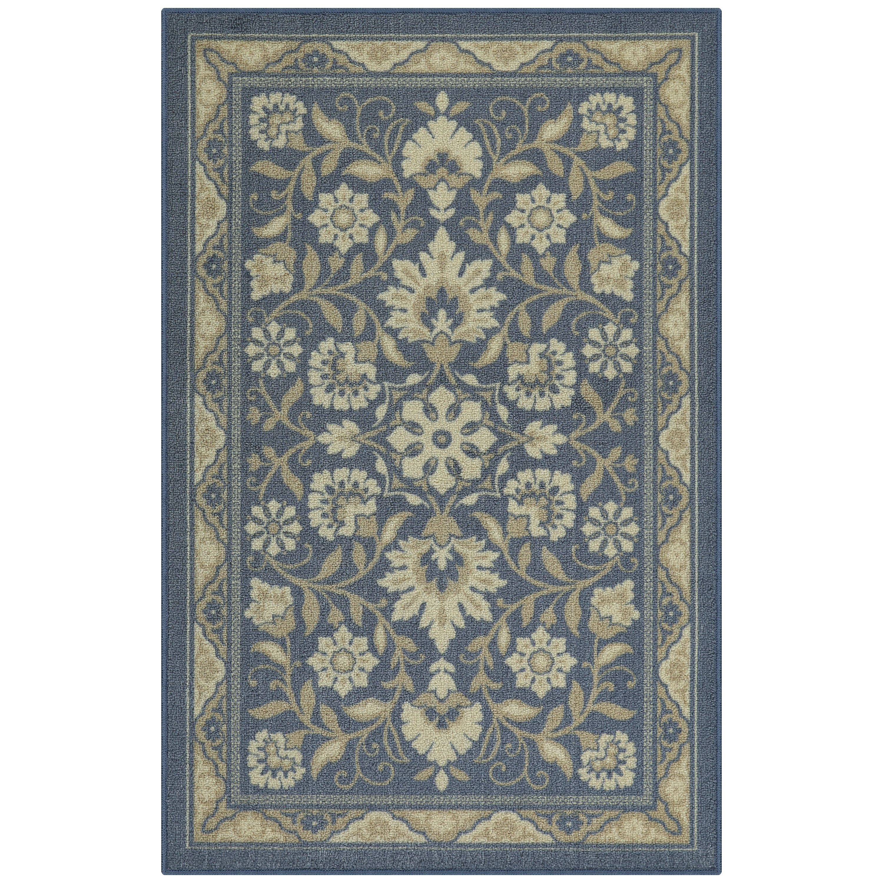 Maples Rugs Florence Traditional Swirl Blue Washable Entryway Area Rug, 2'6 x 3'10