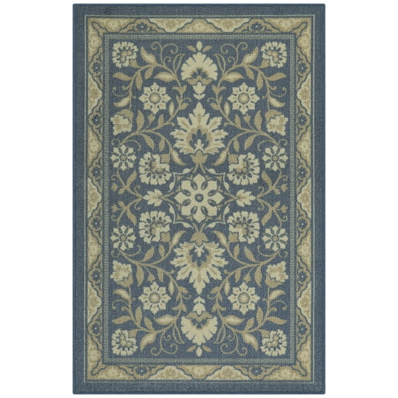 Maples Rugs Florence Traditional Swirl Blue Washable Entryway Area Rug, 2'6 x 3'10