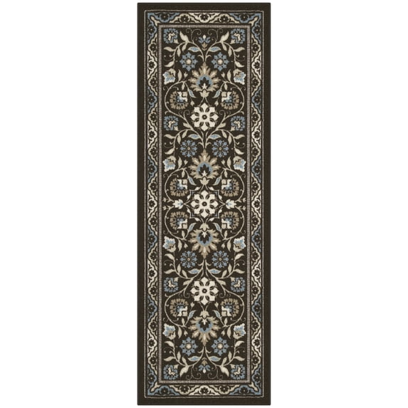 Maples Rugs Florence Traditional Swirl Brown Washable Hallway Runner Rug, 2' x 6'