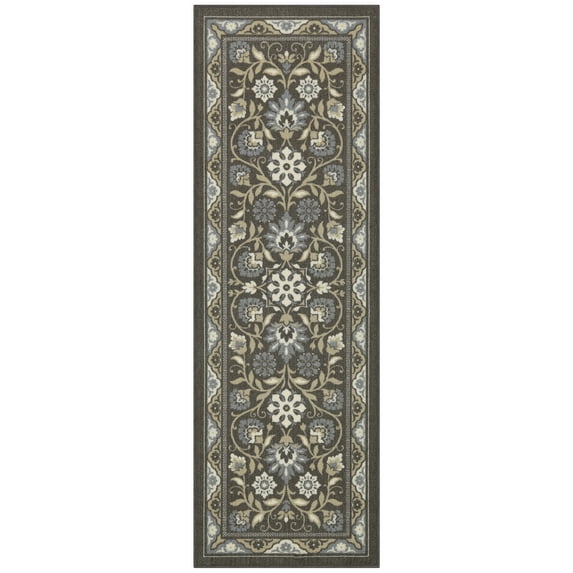 Maples Rugs Florence Traditional Swirl Gray Washable Hallway Runner Rug, 2' x 6'