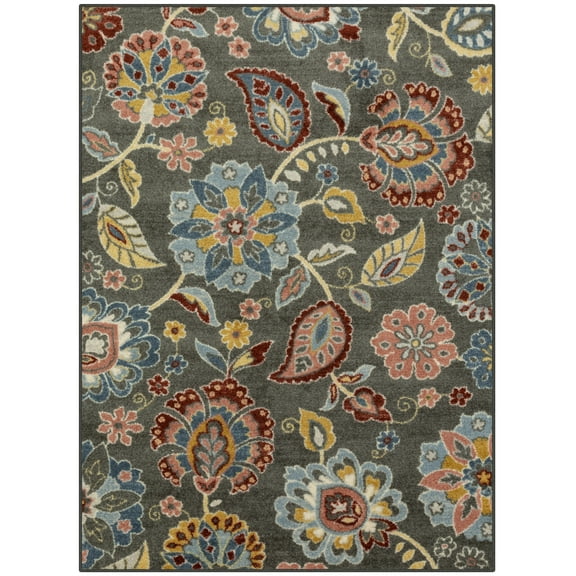 Maples Rugs Gardena Bohemian Paisley Gray Non Slip Indoor Area Rug, 5' x 7'