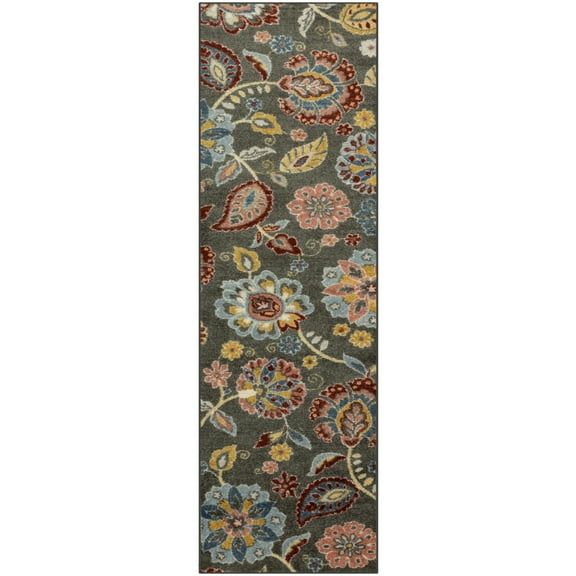 Maples Rugs Gardena Bohemian Paisley Gray Washable Hallway Runner Rug, 2' x 8'