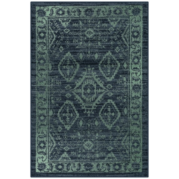 Maples Rugs Georgina Traditional Vintage Navy Green Non Slip Indoor Area Rug, 3'4 x 5'