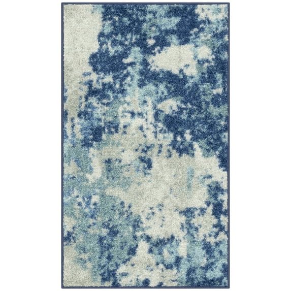 Maples Rugs Horizon Modern Abstract Arctic Blue Washable Entryway Area Rug, 1'8 x 2'10