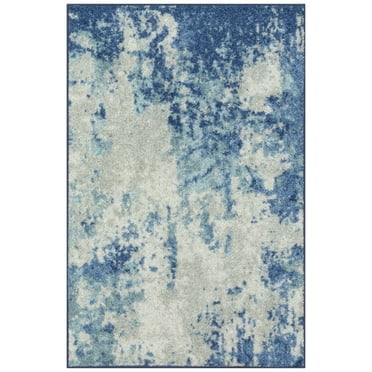Maples Rugs Horizon Modern Abstract Arctic Blue Washable Entryway Area Rug, 2'6 x 3'10
