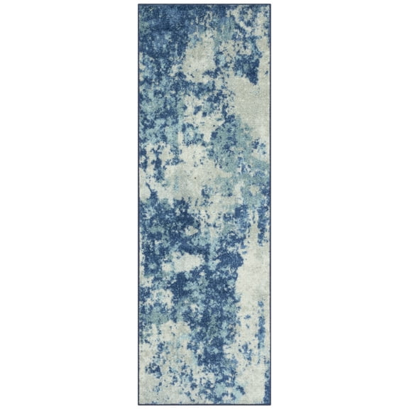 Maples Rugs Horizon Modern Abstract Arctic Blue Washable Hallway Runner Rug, 2' x 6'