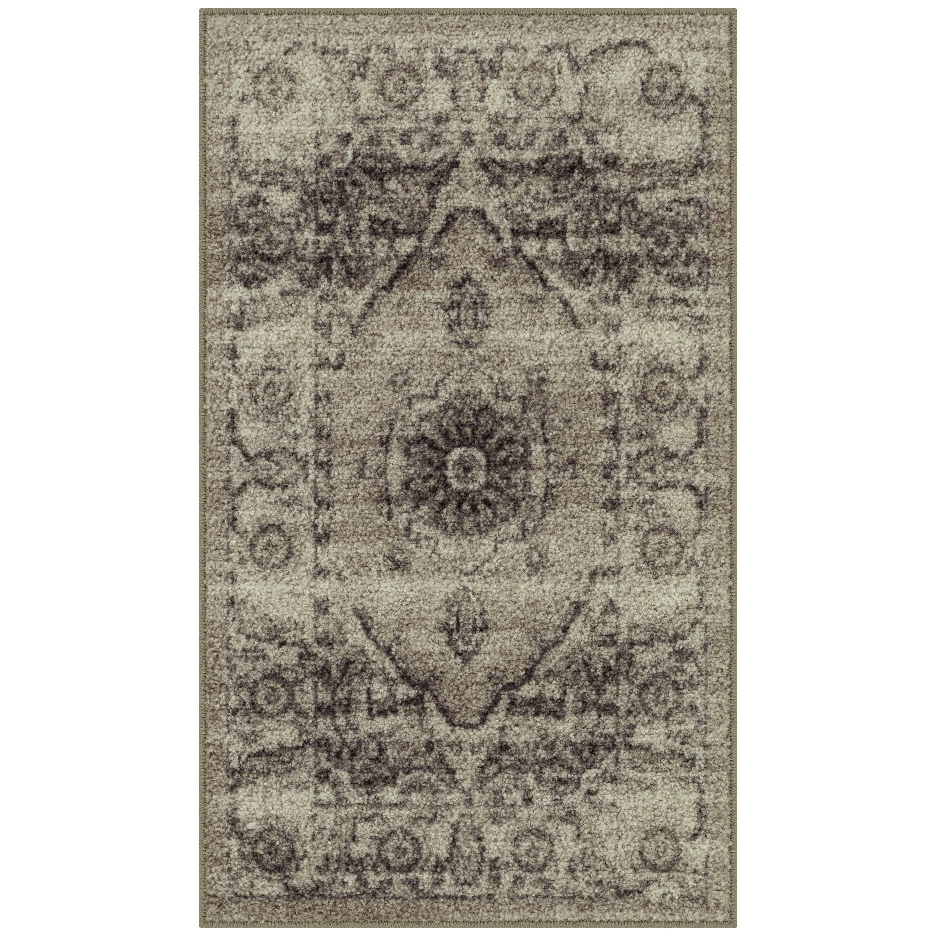 Gray and Beige Distressed Synthetic Washable Area Rug 5' x 7'