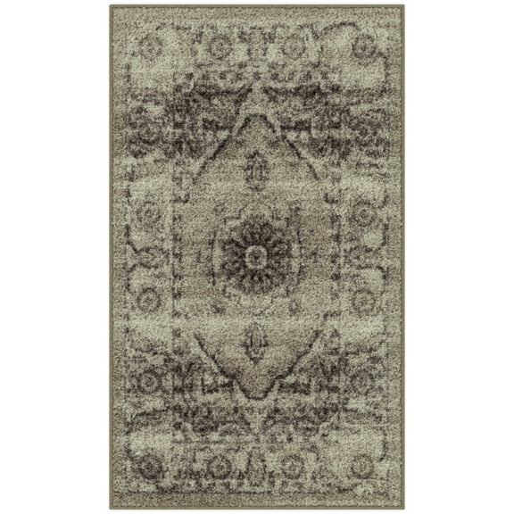 Maples Rugs Lexington Farmhouse Floral Taupe Washable Entryway Area Rug, 1'8 x 2'10