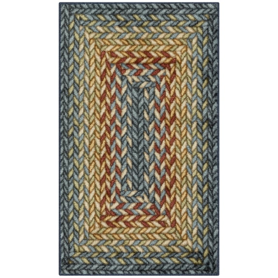 Maples Rugs Marion Bohemian Braided-Style Print Washable, Non-Slip Low-Profile Indoor Rug, 34" x 20", Multi-Color