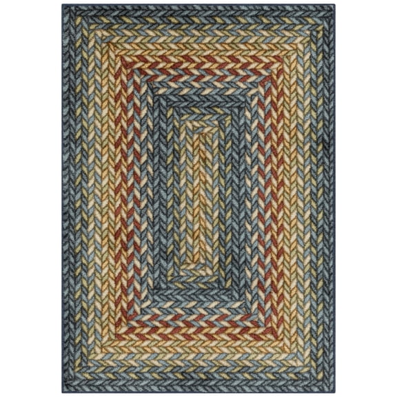 Maples Rugs Marion Bohemian Braided-Style Print Washable, Non-Slip Low-Profile Indoor Rug, 46" x 30", Multi-Color