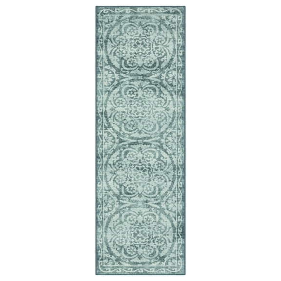 Maples Rugs Marisol Traditional Indoor Washable Runner Rug, 2' x 6', Blue