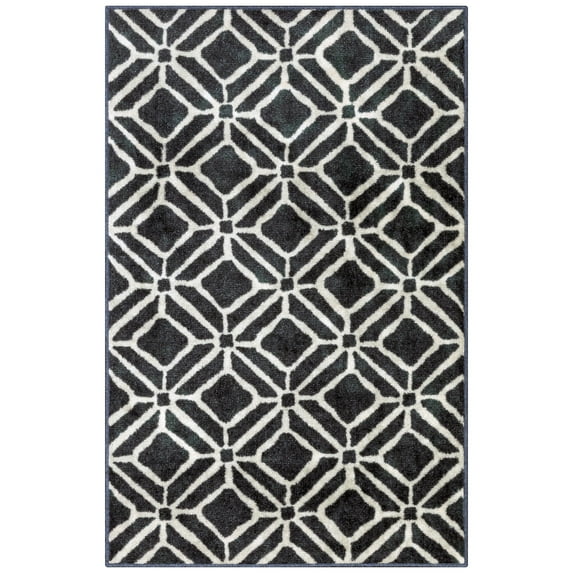 Maples Rugs Moderna Modern Geometric Dark Blue Washable Entryway Area Rug, 2'6 x 3'10