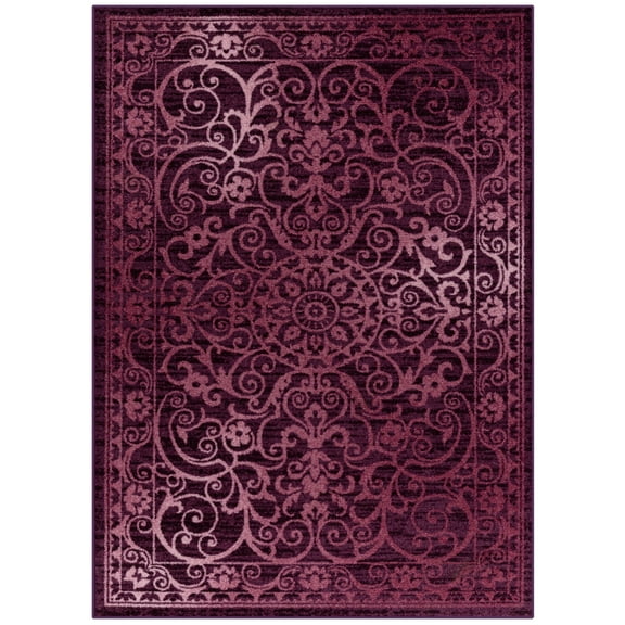 Maples Rugs Pelham Transitional Vintage Scroll Wineberry Non Slip Indoor Area Rug, 3'4 x 5'