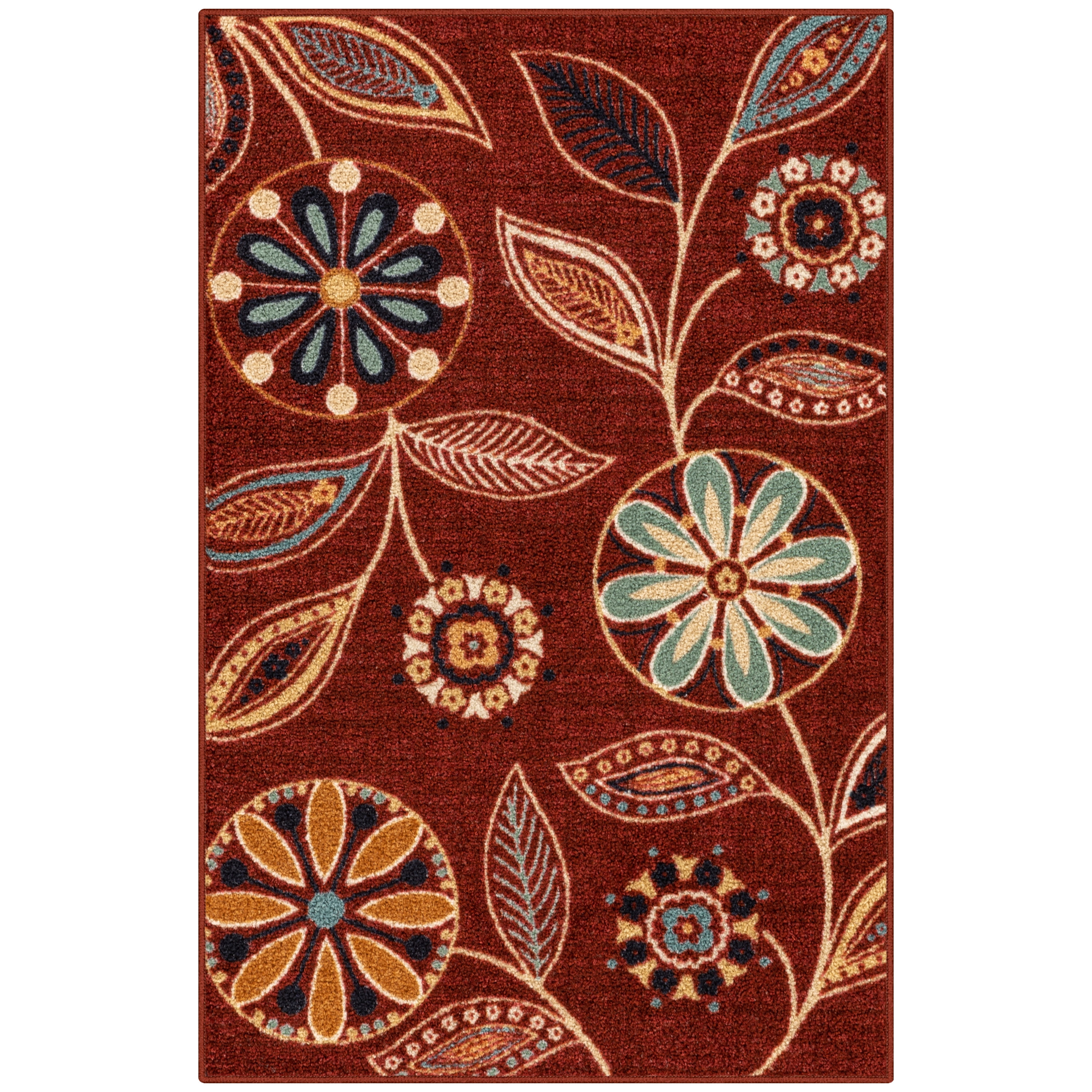 Maples Rugs Reggie Bohemian Floral Merlot Washable Entryway Area Rug, 2'6 x 3'10