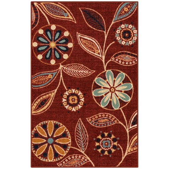 Maples Rugs Reggie Bohemian Floral Merlot Washable Entryway Area Rug, 2'6 x 3'10