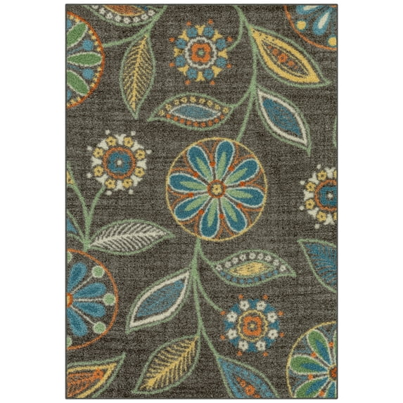 Maples Rugs Reggie Bohemian Floral Dark Grey Non Slip Indoor Area Rug, 3'4 x 5'
