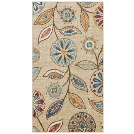 Maples Rugs Reggie Bohemian Floral Beige Non Slip Indoor Area Rug, 3'4 x 6'