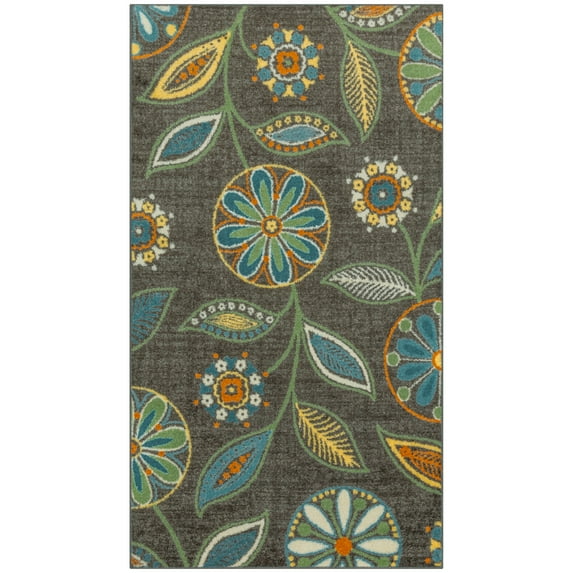 Maples Rugs Reggie Bohemian Floral Dark Grey Non Slip Indoor Area Rug, 3'4 x 6'
