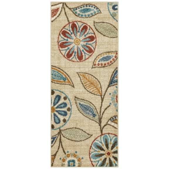 Maples Rugs Reggie Bohemian Floral Beige Washable Hallway Runner Rug, 1'8 x 4'